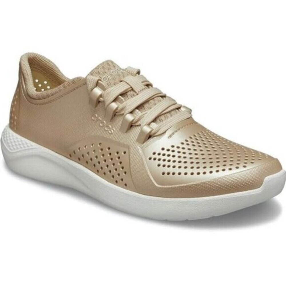 CROCS LiteRide Pacer Womens Metallic Champagne Gold Sneakers Sz 5
